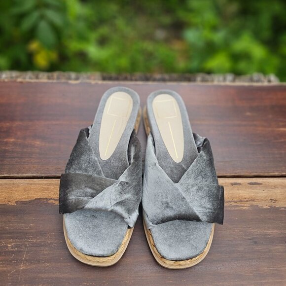 Dolce Vita Grey Velvet Flat Sandals, Women's Sandals, Size 7, Pre-owned,Like new - Picture 3 of 14